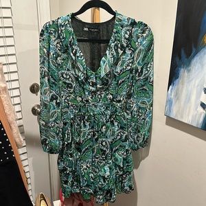 Zara Small Mini Dress with Neck and hem ruffles with adjustable waist ties